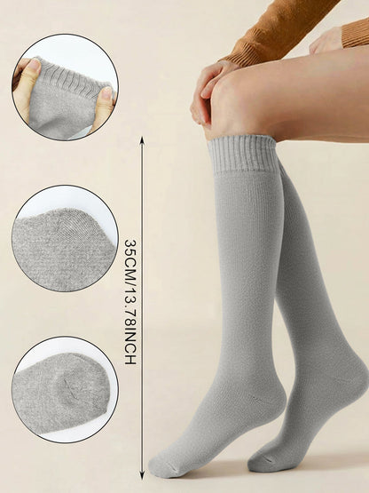Winter Solid Color Fleece Lined Knee High Socks