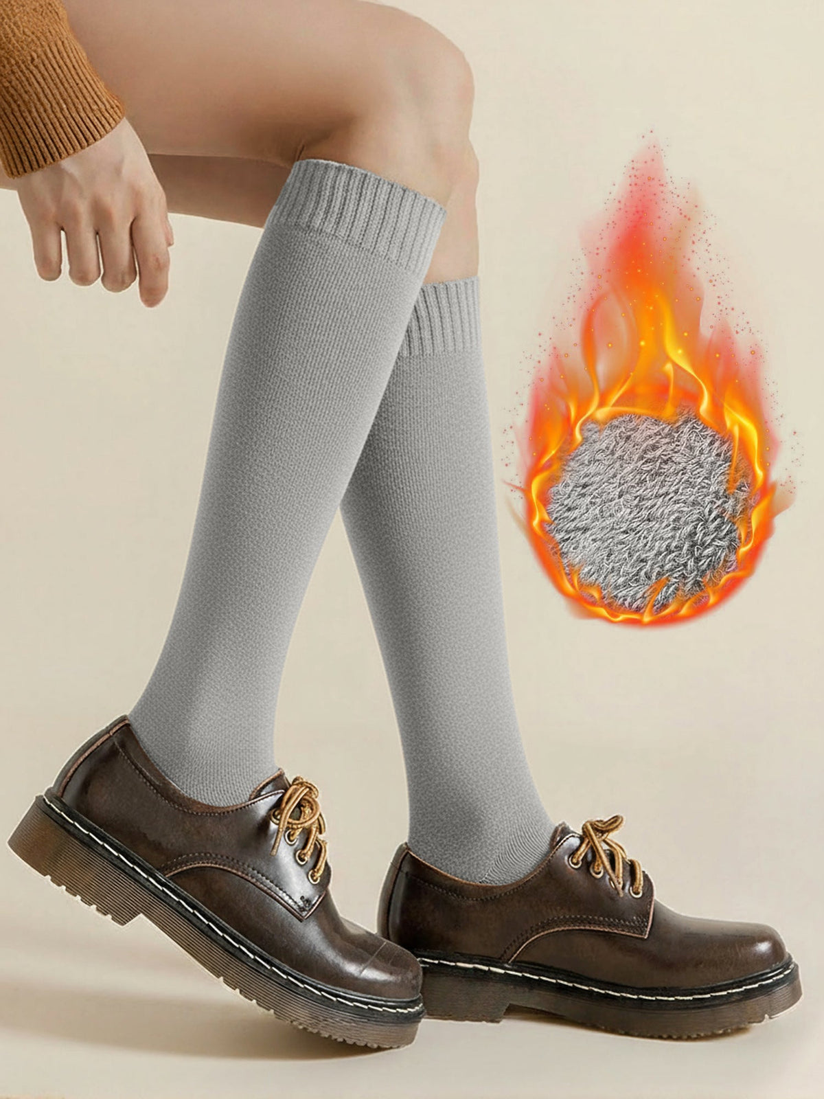 Winter Solid Color Fleece Lined Knee High Socks