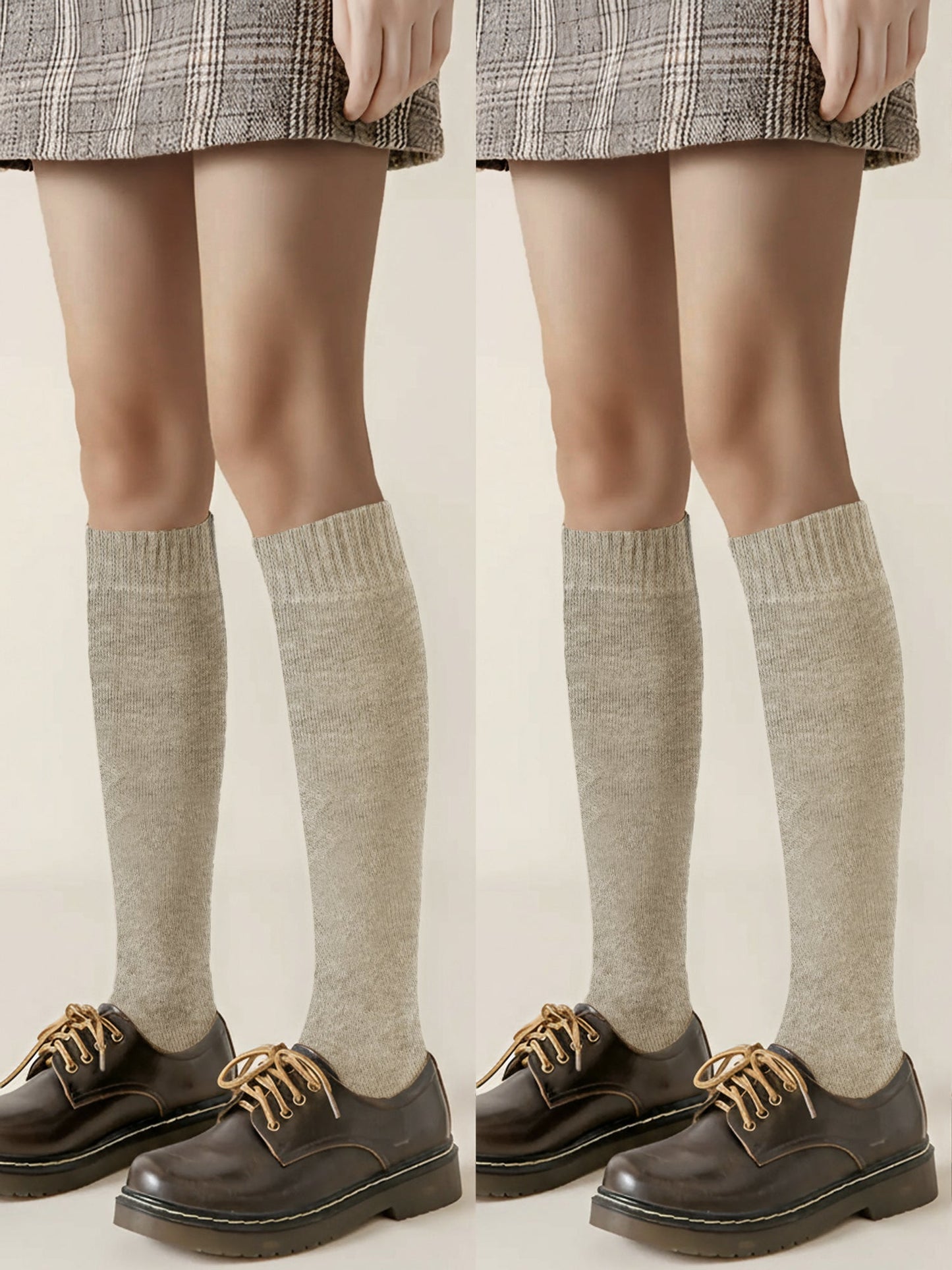 Winter Solid Color Fleece Lined Knee High Socks