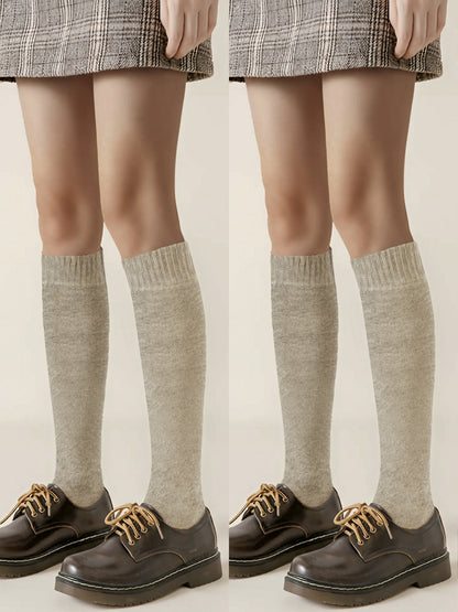 Winter Solid Color Fleece Lined Knee High Socks