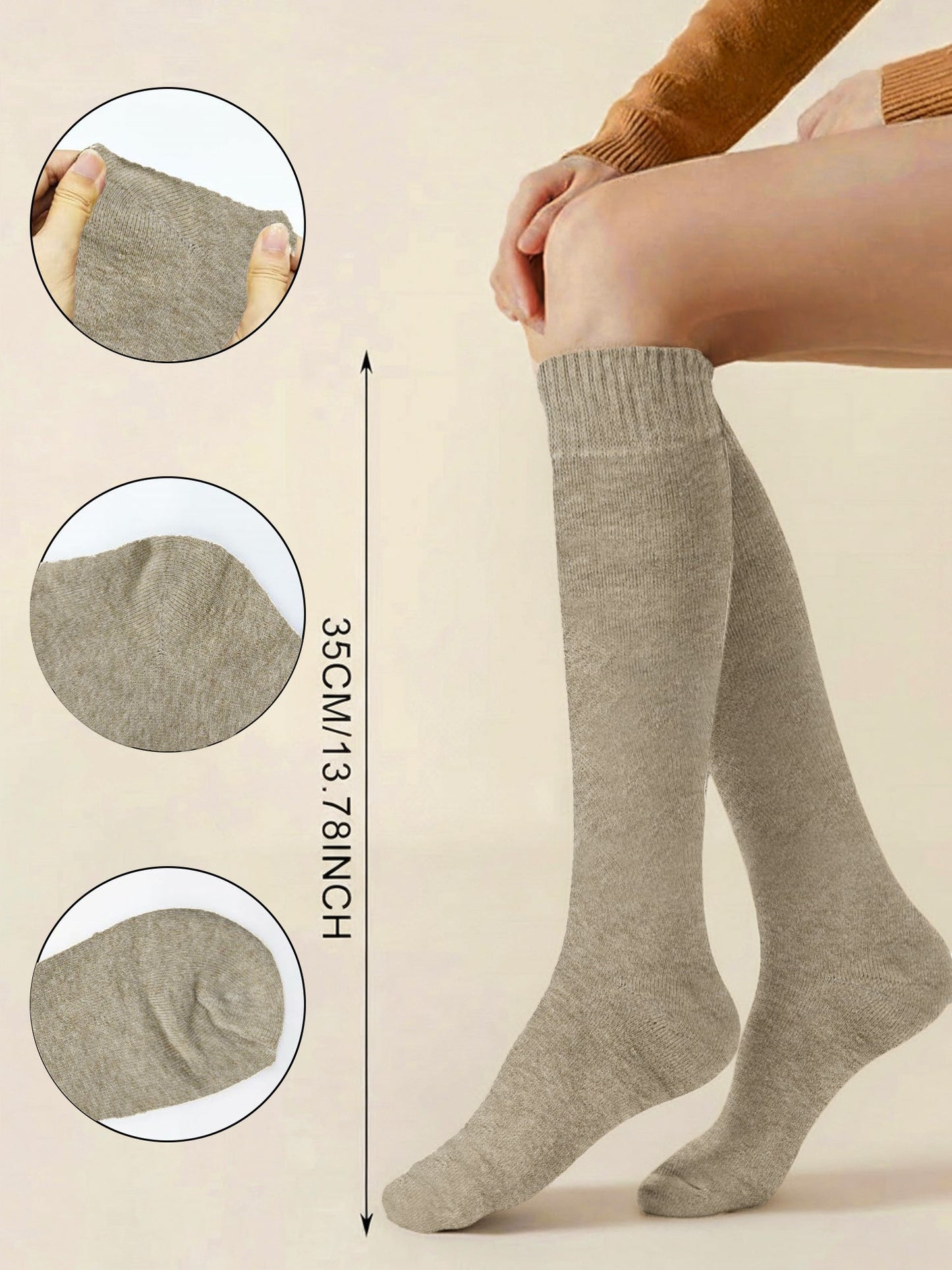 Winter Solid Color Fleece Lined Knee High Socks