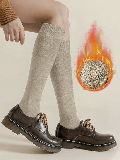 Winter Solid Color Fleece Lined Knee High Socks