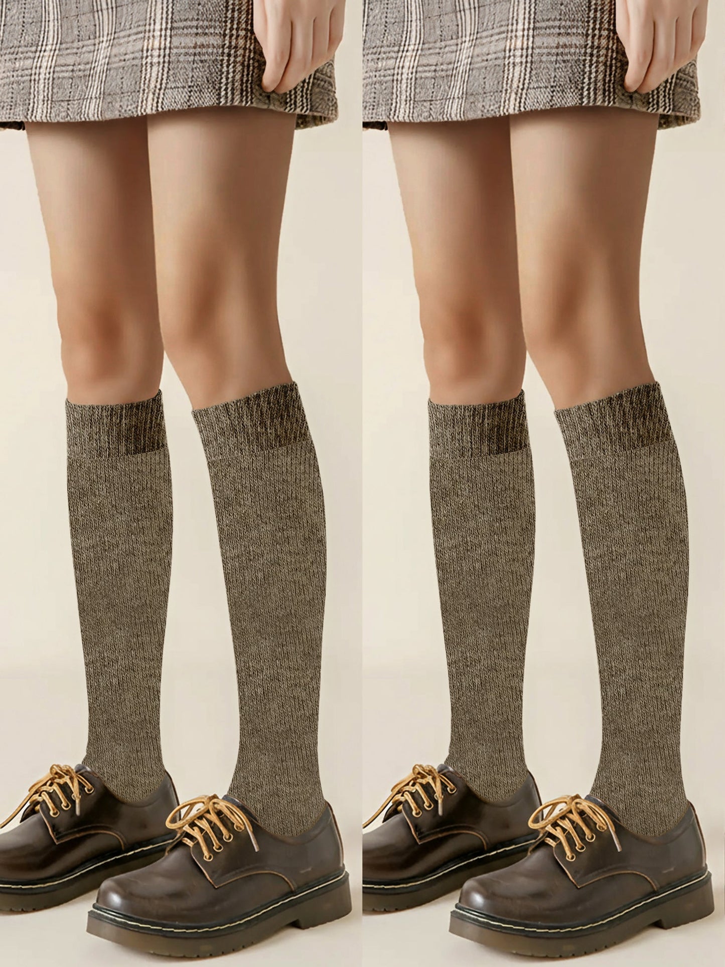 Winter Solid Color Fleece Lined Knee High Socks