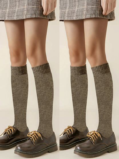 Winter Solid Color Fleece Lined Knee High Socks
