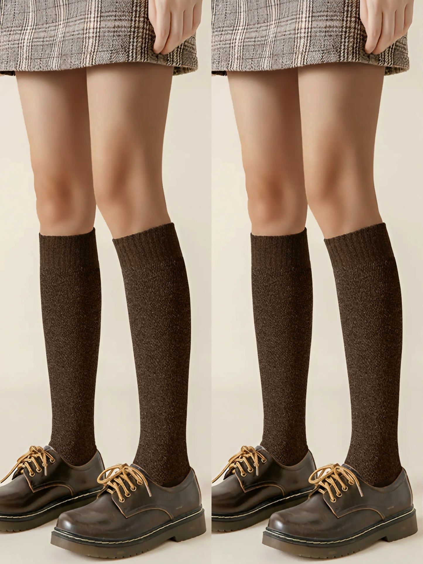 Winter Solid Color Fleece Lined Knee High Socks