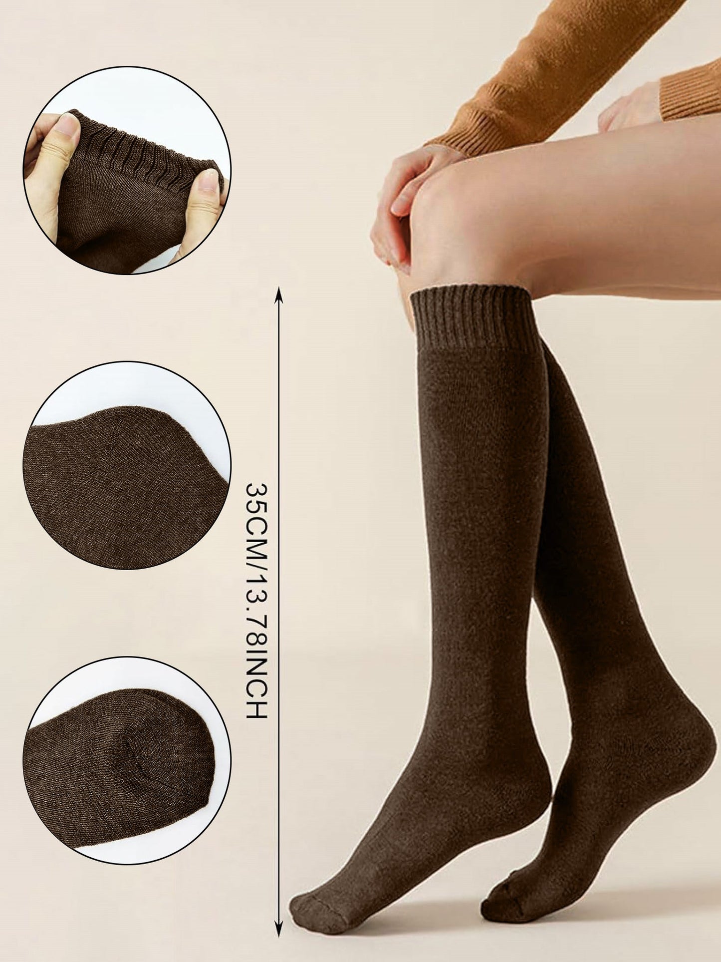 Winter Solid Color Fleece Lined Knee High Socks