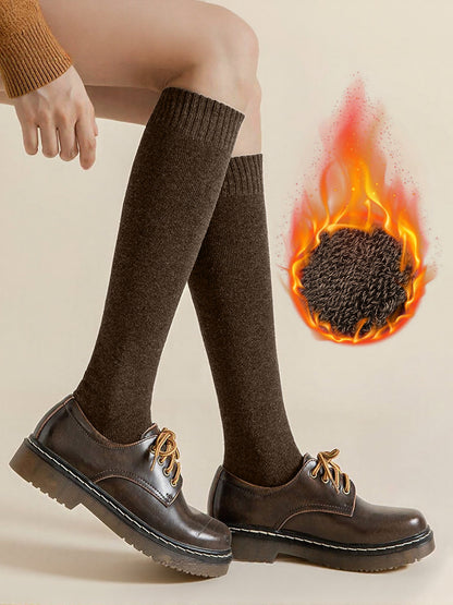 Winter Solid Color Fleece Lined Knee High Socks
