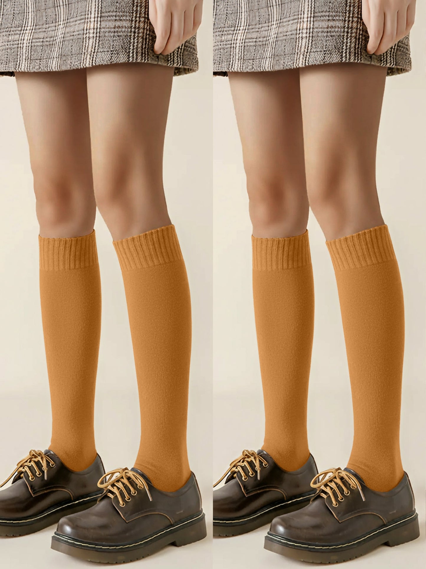 Winter Solid Color Fleece Lined Knee High Socks
