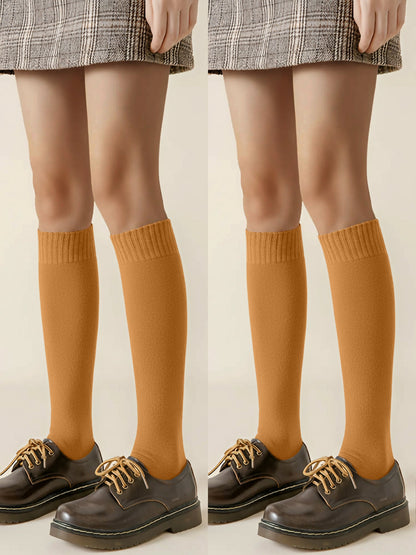 Winter Solid Color Fleece Lined Knee High Socks