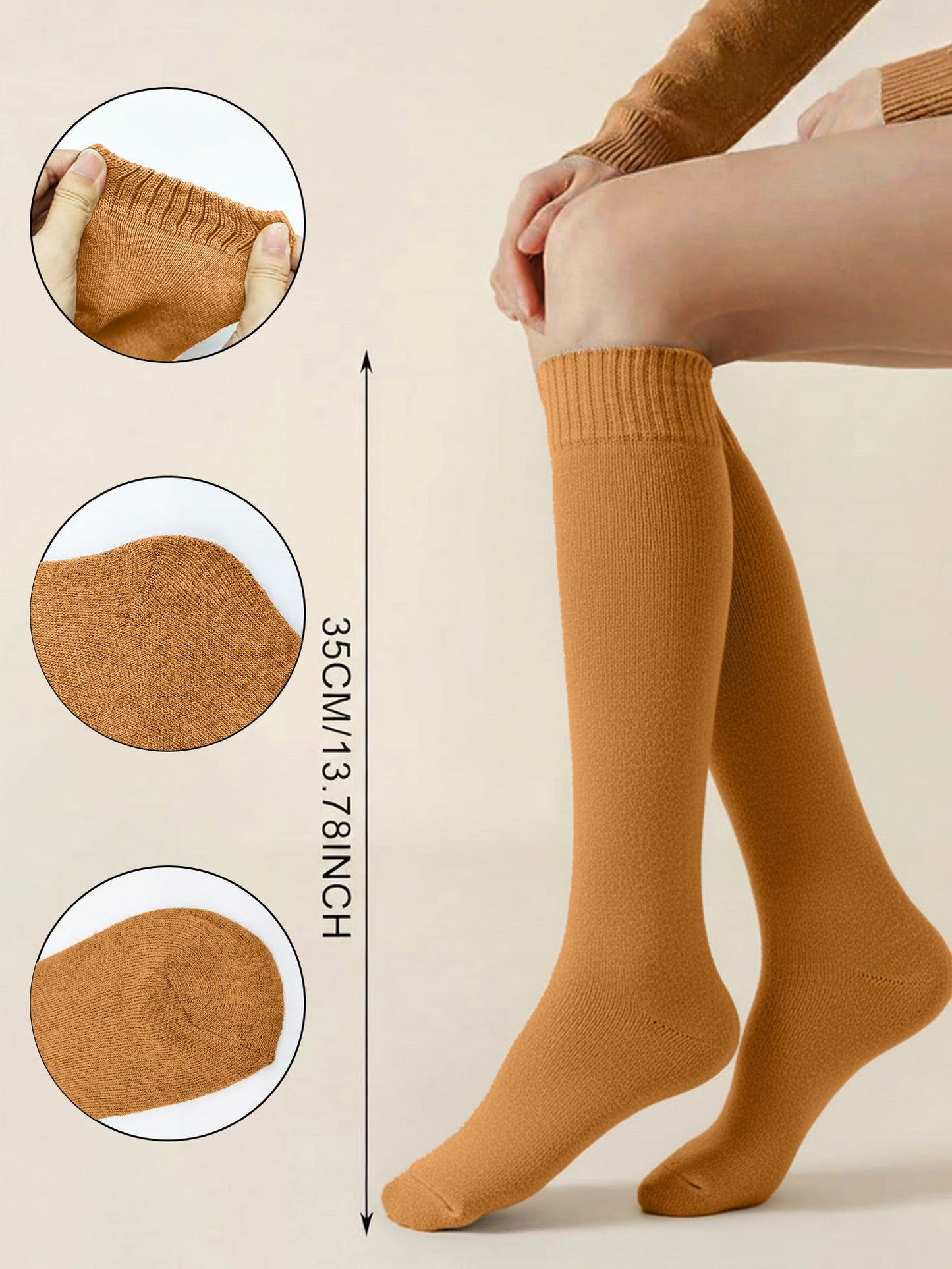Winter Solid Color Fleece Lined Knee High Socks