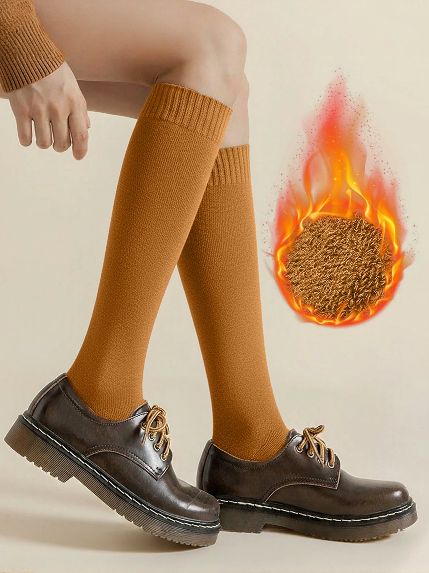 Winter Solid Color Fleece Lined Knee High Socks