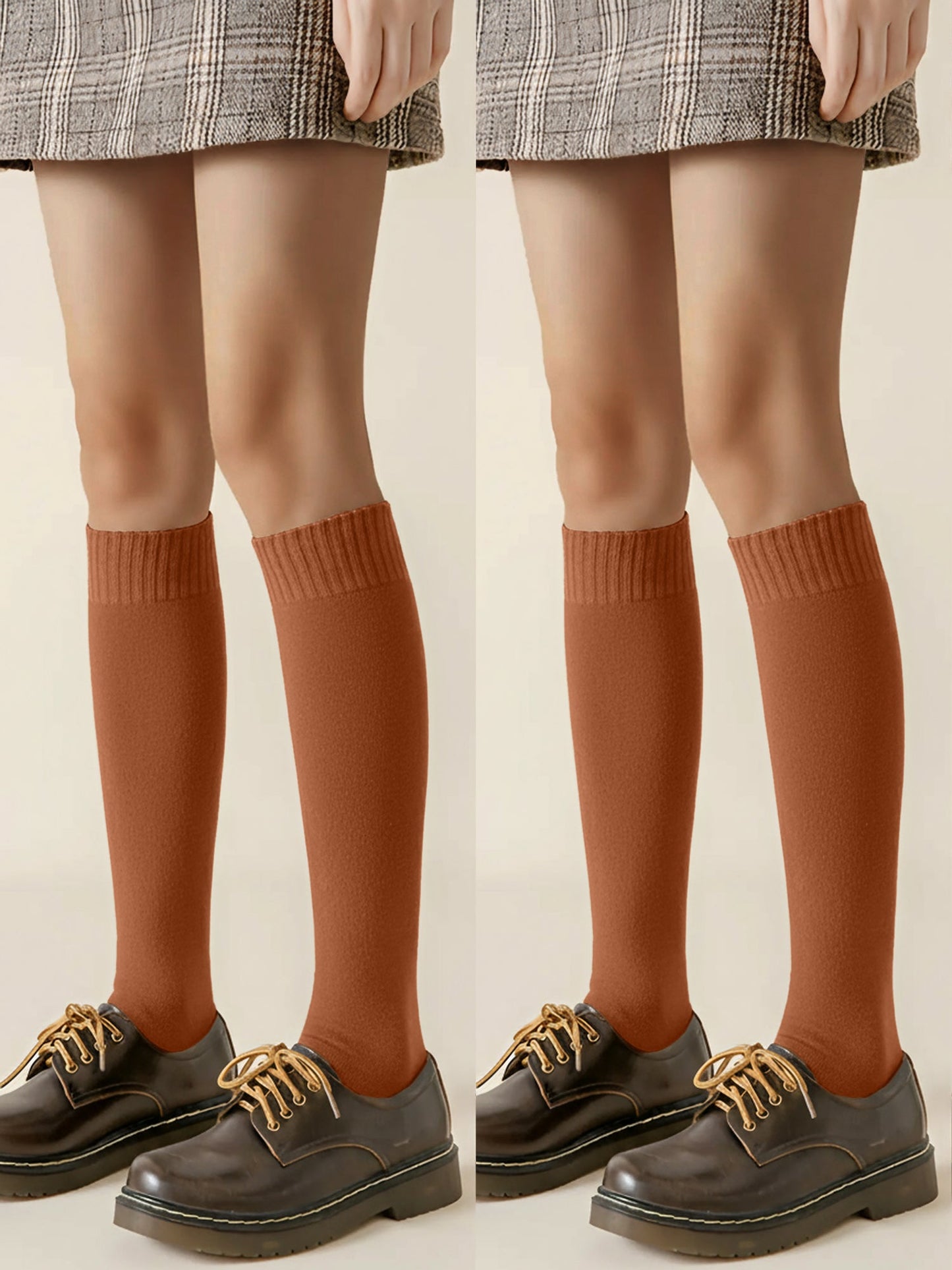 Winter Solid Color Fleece Lined Knee High Socks
