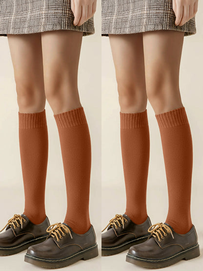 Winter Solid Color Fleece Lined Knee High Socks