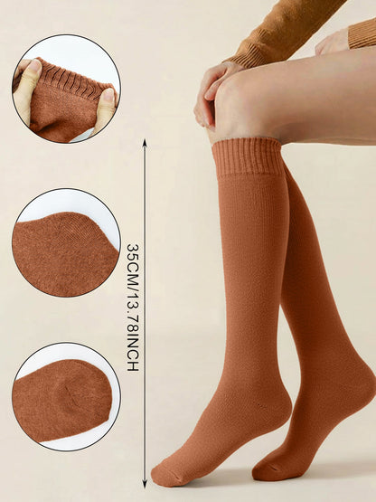 Winter Solid Color Fleece Lined Knee High Socks