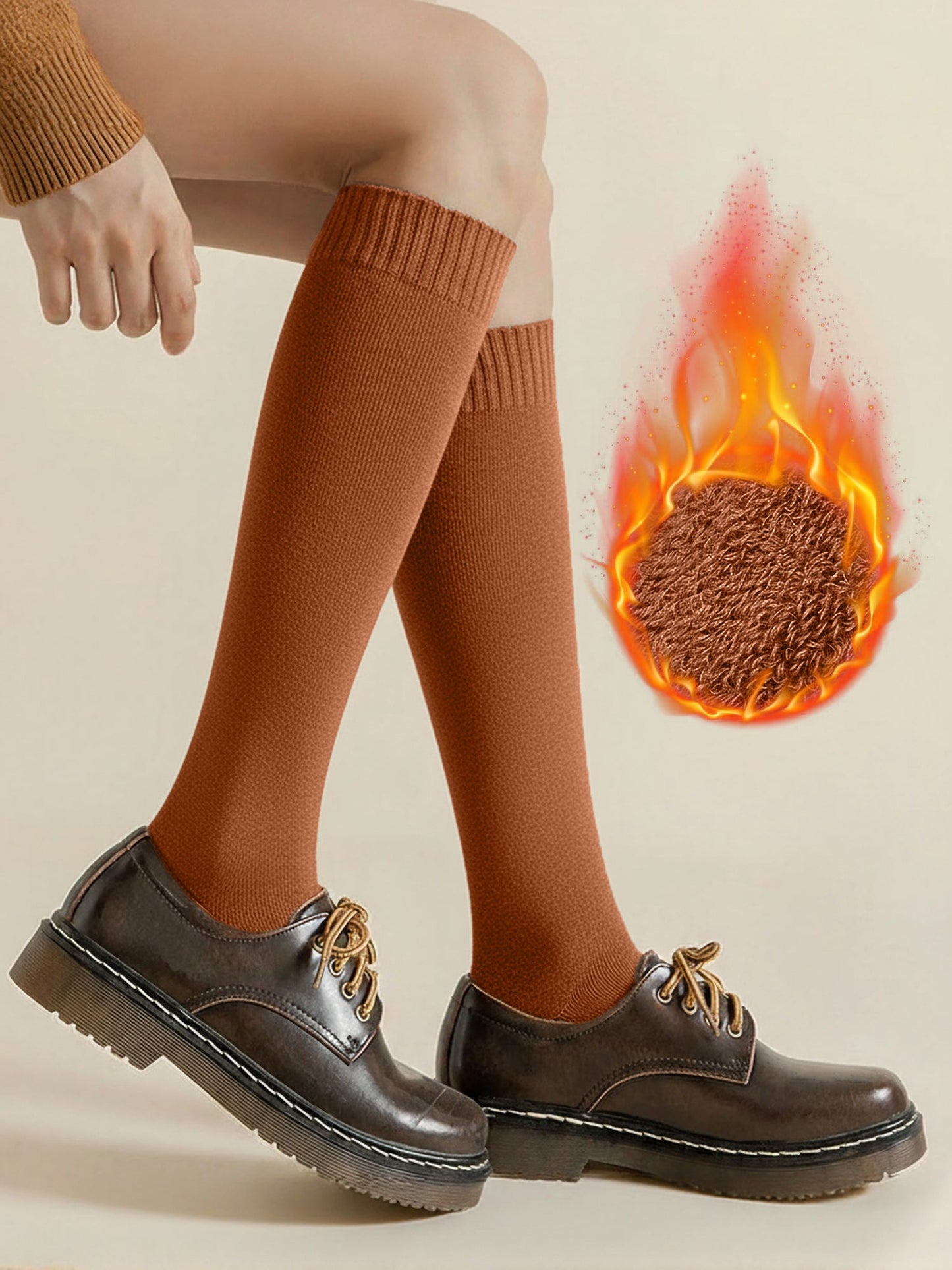 Winter Solid Color Fleece Lined Knee High Socks