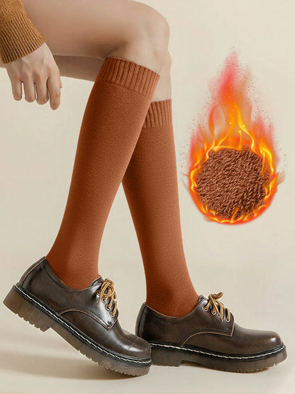 Winter Solid Color Fleece Lined Knee High Socks