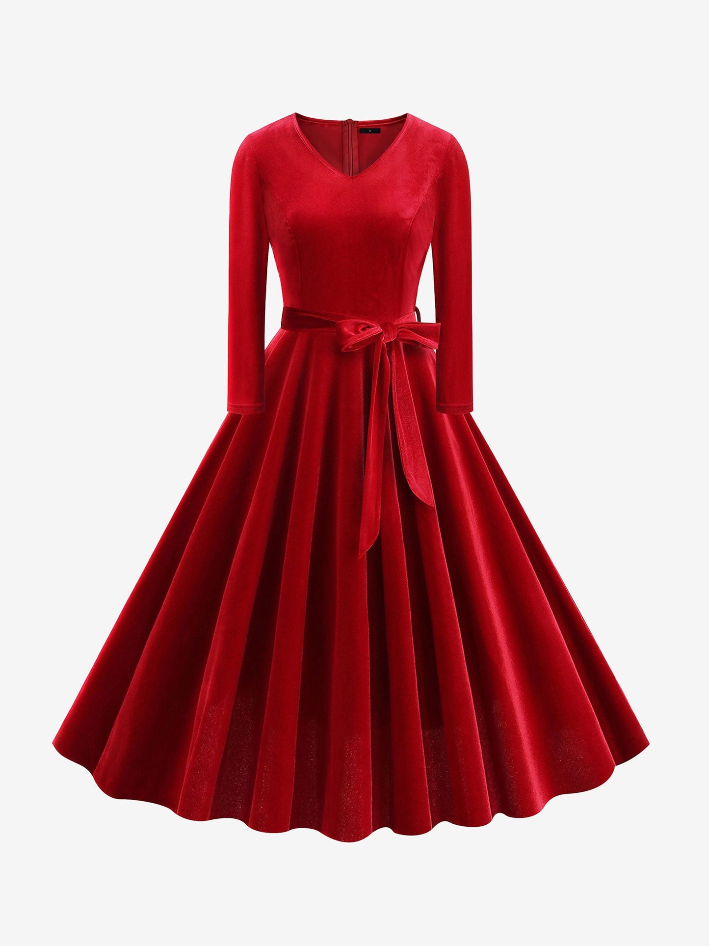 Christmas Velvet V Neck Long Sleeves Midi A-Line Dress