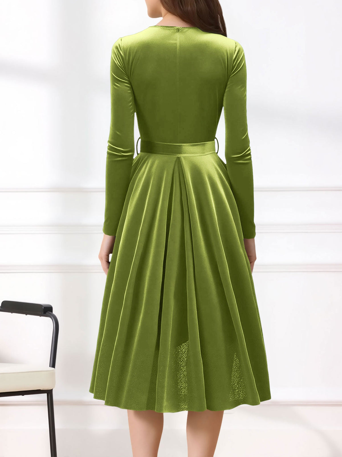 Christmas Velvet V Neck Long Sleeves Midi A-Line Dress