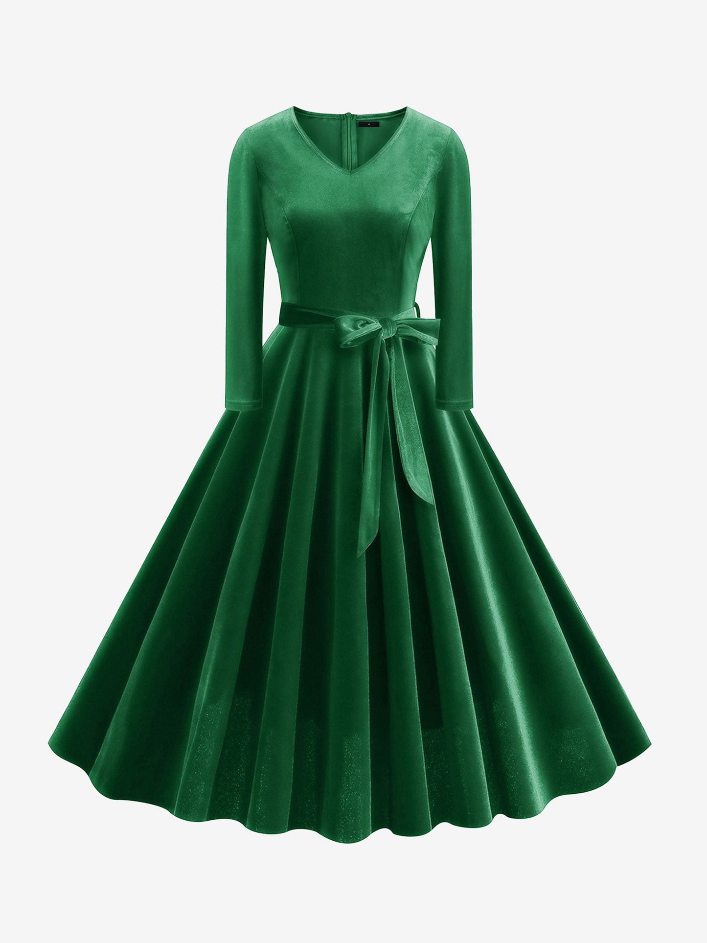 Christmas Velvet V Neck Long Sleeves Midi A-Line Dress