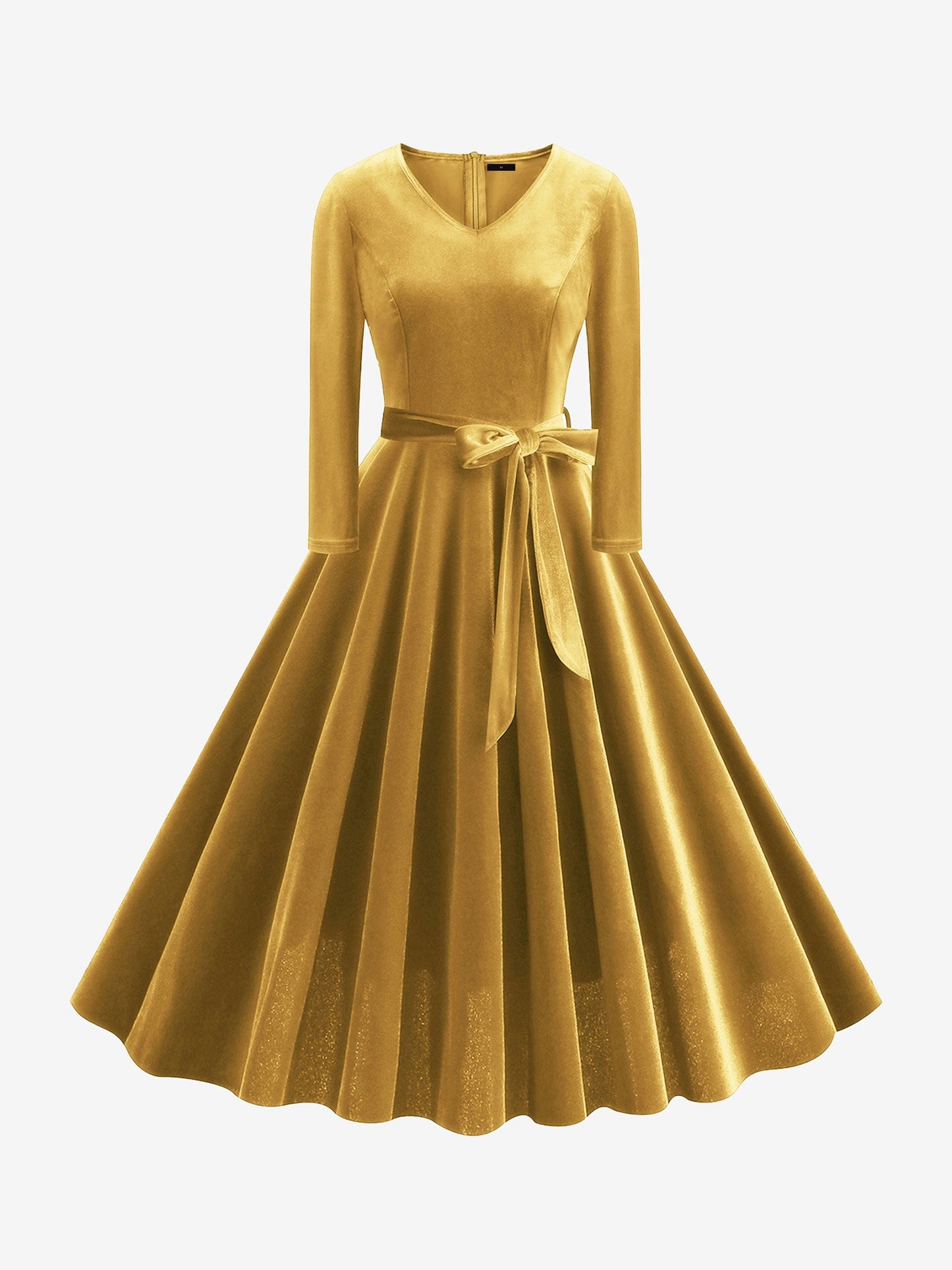 Christmas Velvet V Neck Long Sleeves Midi A-Line Dress