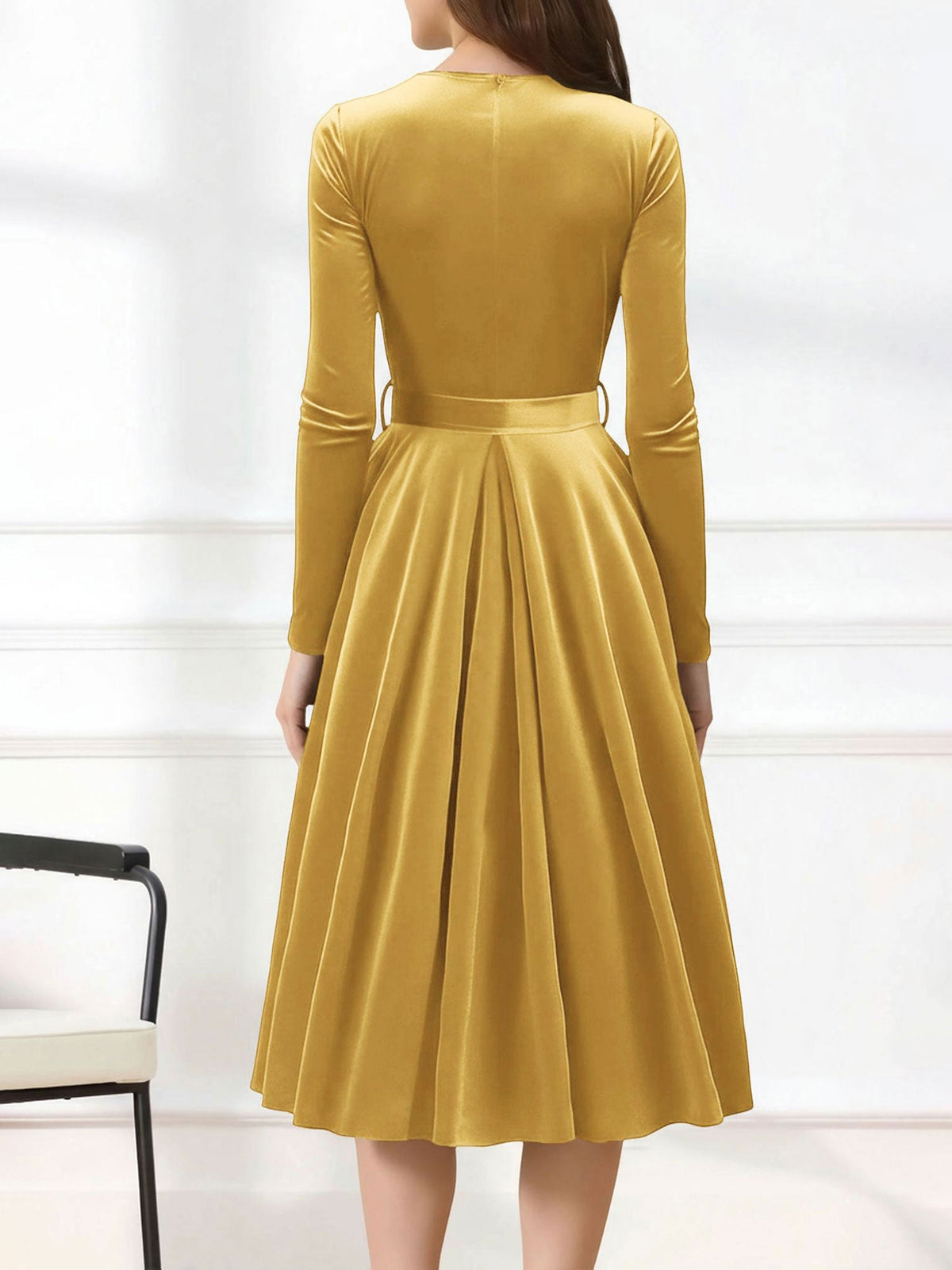 Christmas Velvet V Neck Long Sleeves Midi A-Line Dress