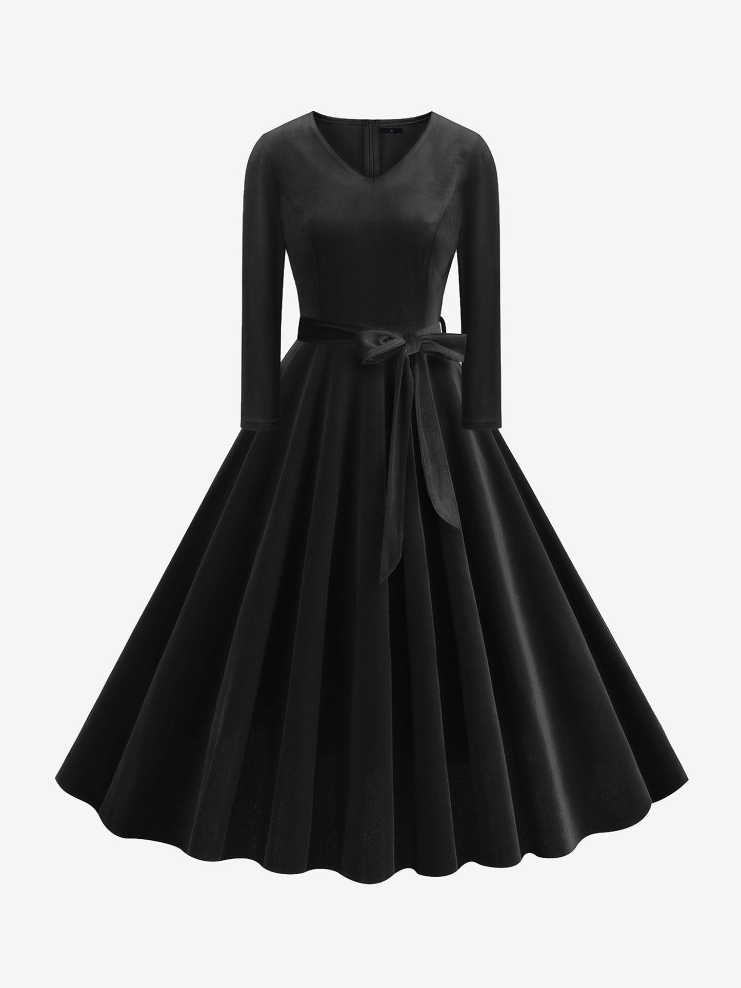 Christmas Velvet V Neck Long Sleeves Midi A-Line Dress