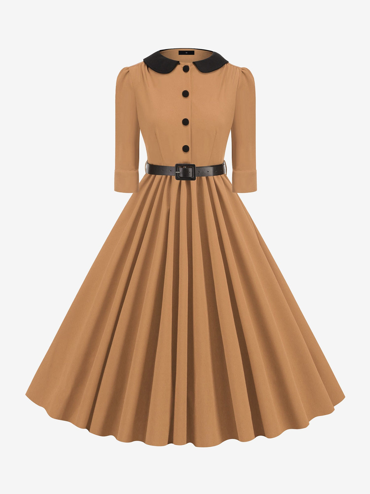 Vintage Peter Pan Collar Belted A-Line Midi Dress