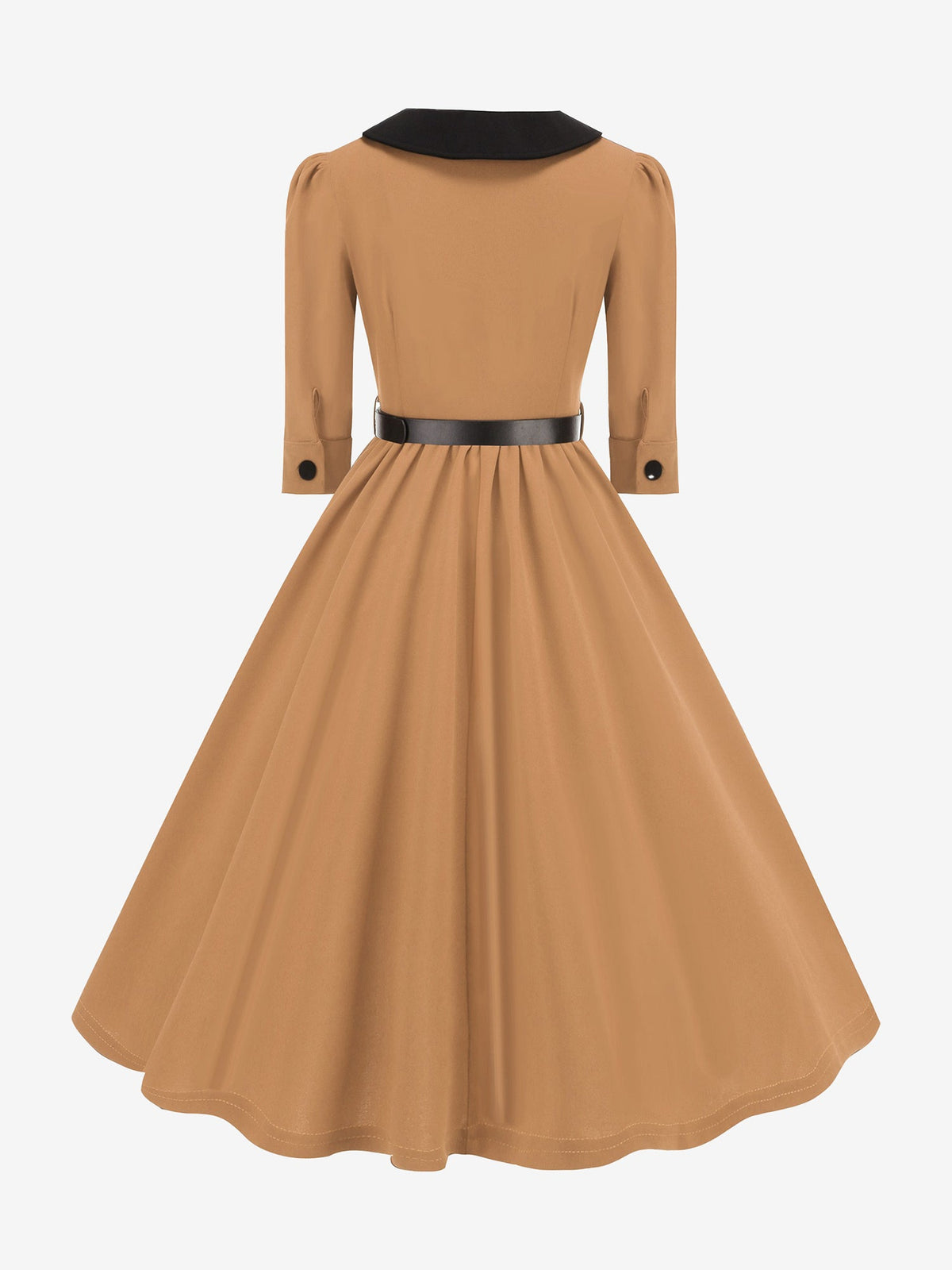 Vintage Peter Pan Collar Belted A-Line Midi Dress