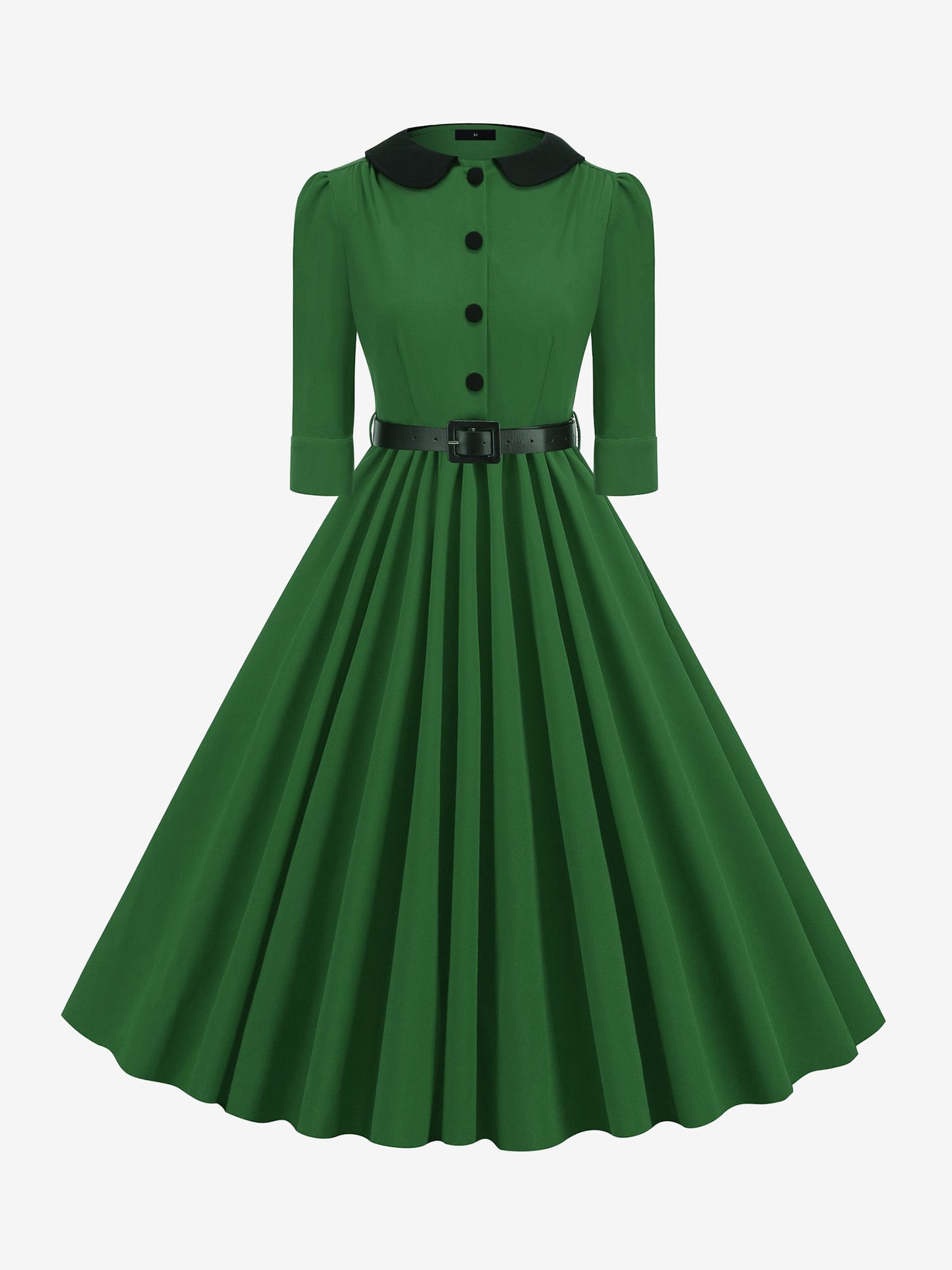 Vintage Peter Pan Collar Belted A-Line Midi Dress