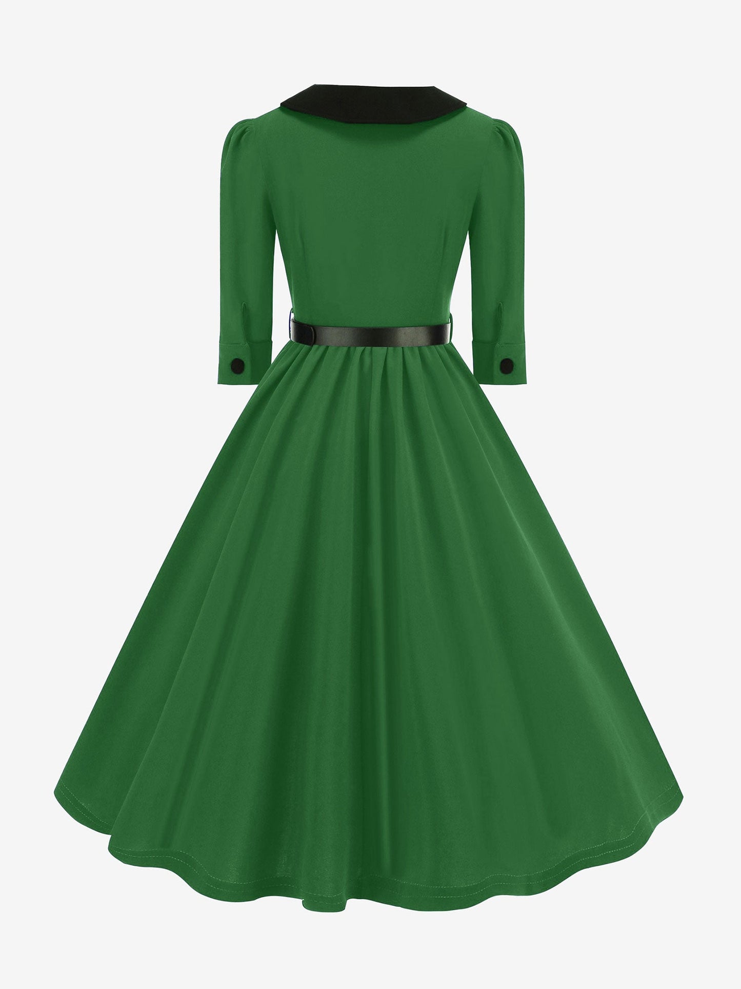 Vintage Peter Pan Collar Belted A-Line Midi Dress