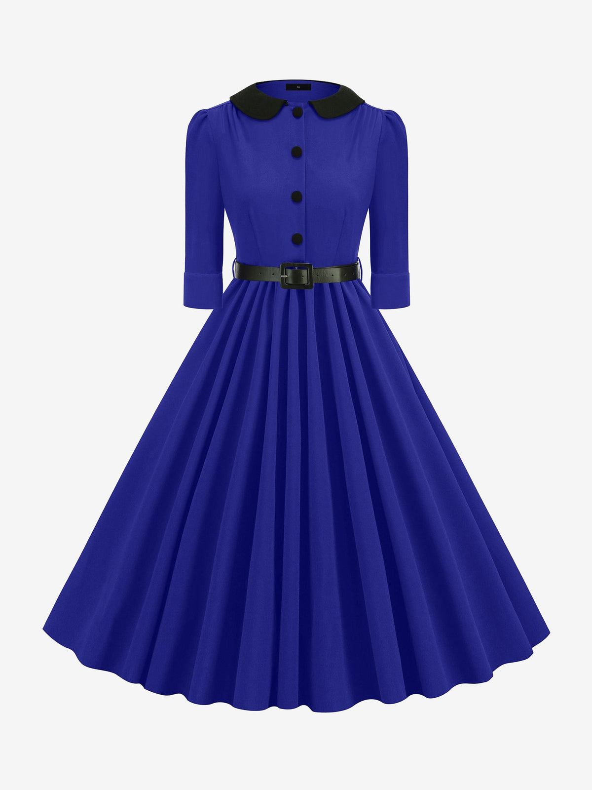 Vintage Peter Pan Collar Belted A-Line Midi Dress