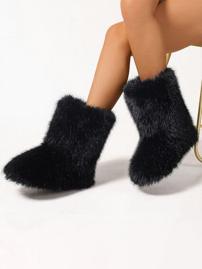Faux Fox Fur Non-Slip Soles Winter Snow Ankle Boots