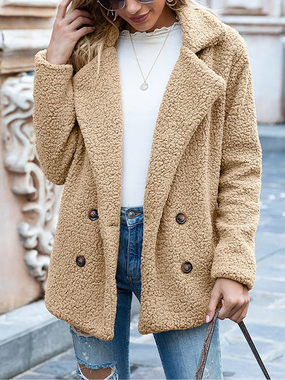 Notched Lapel Double Breasted Fleece Jacket