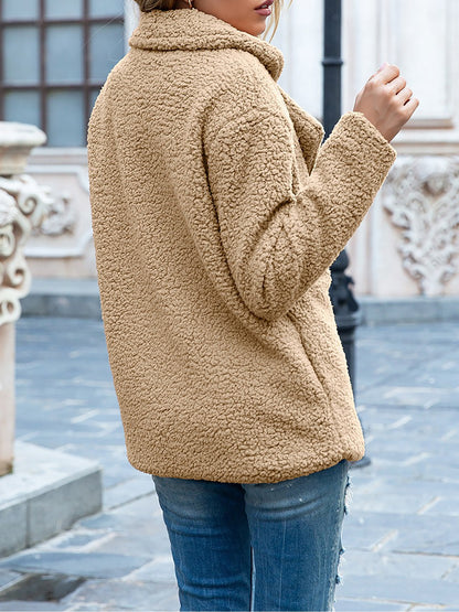 Notched Lapel Double Breasted Fleece Jacket