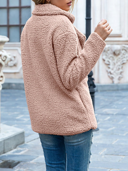 Notched Lapel Double Breasted Fleece Jacket