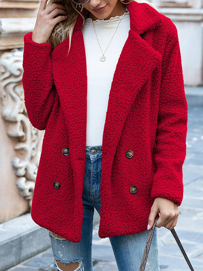 Notched Lapel Double Breasted Fleece Jacket