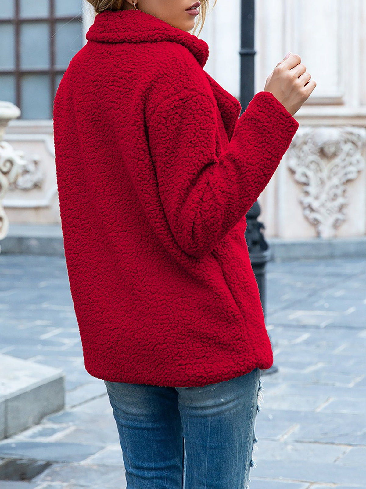 Notched Lapel Double Breasted Fleece Jacket