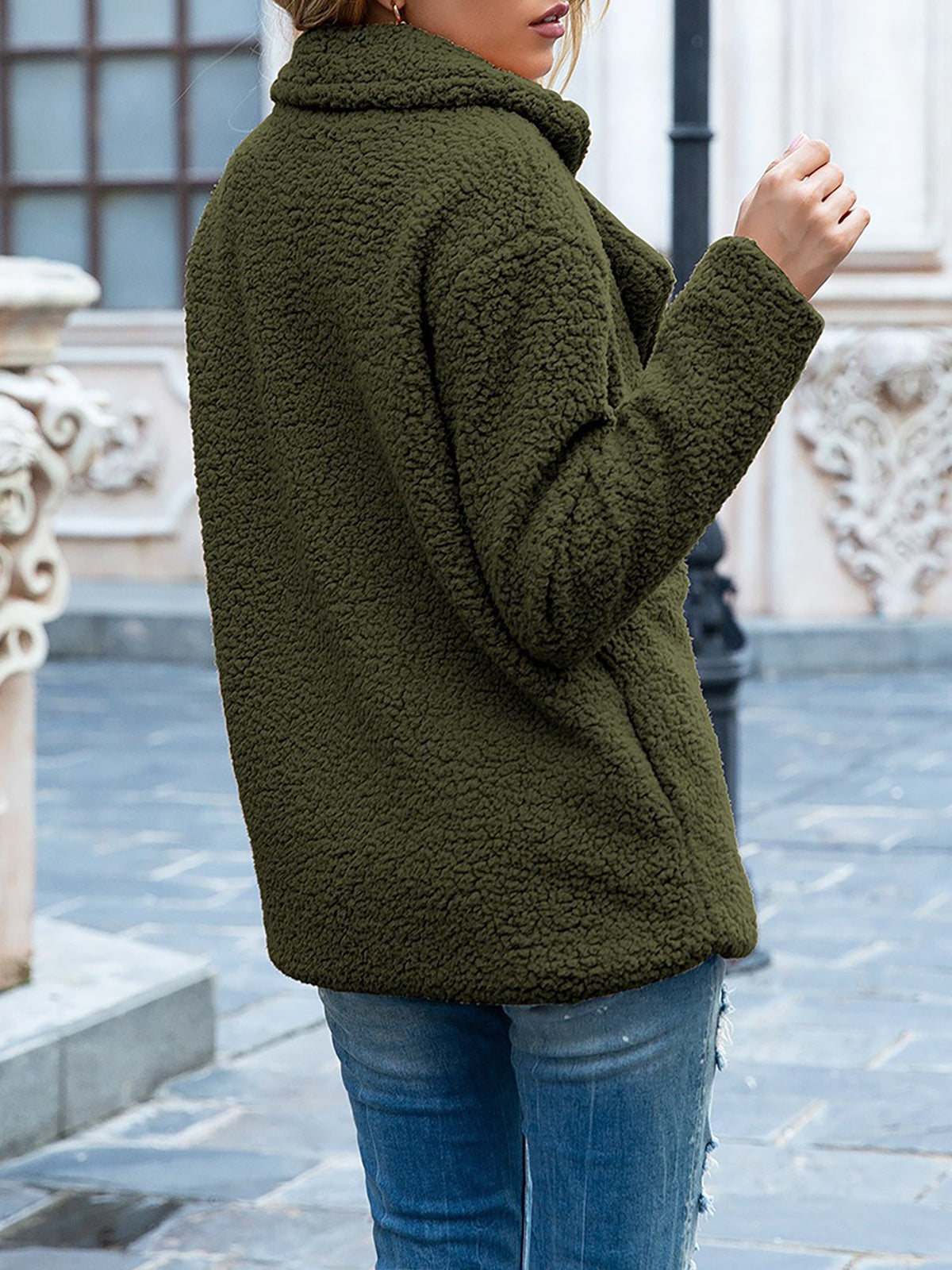 Notched Lapel Double Breasted Fleece Jacket