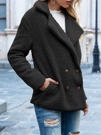 Notched Lapel Double Breasted Fleece Jacket