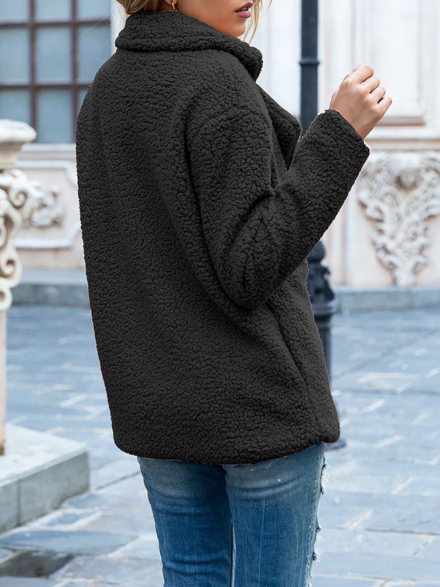 Notched Lapel Double Breasted Fleece Jacket