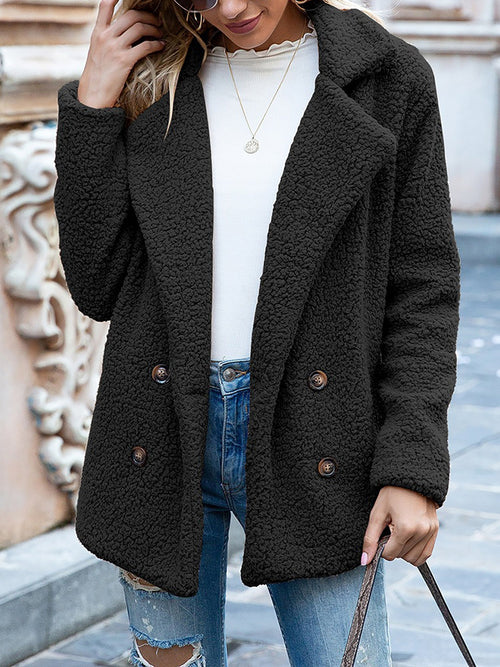 Notched Lapel Double Breasted Fleece Jacket