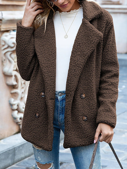 Notched Lapel Double Breasted Fleece Jacket