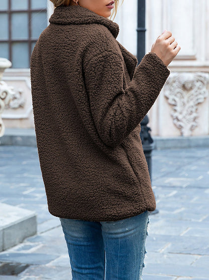 Notched Lapel Double Breasted Fleece Jacket