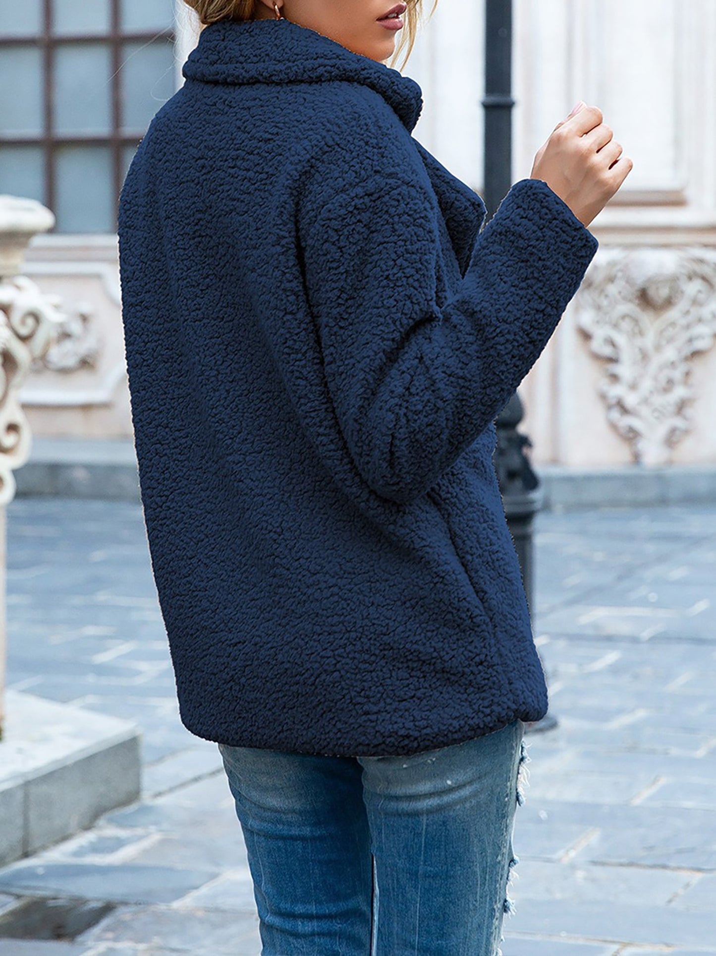 Notched Lapel Double Breasted Fleece Jacket