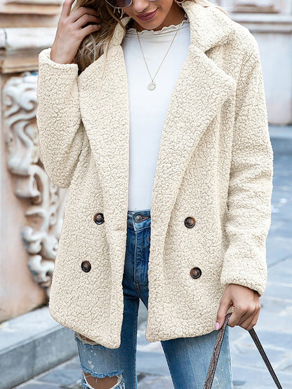 Notched Lapel Double Breasted Fleece Jacket