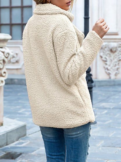 Notched Lapel Double Breasted Fleece Jacket