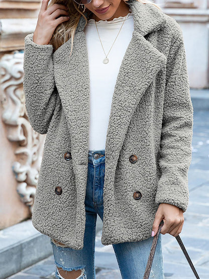 Notched Lapel Double Breasted Fleece Jacket