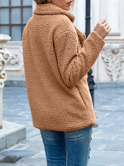 Notched Lapel Double Breasted Fleece Jacket