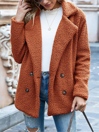 Notched Lapel Double Breasted Fleece Jacket