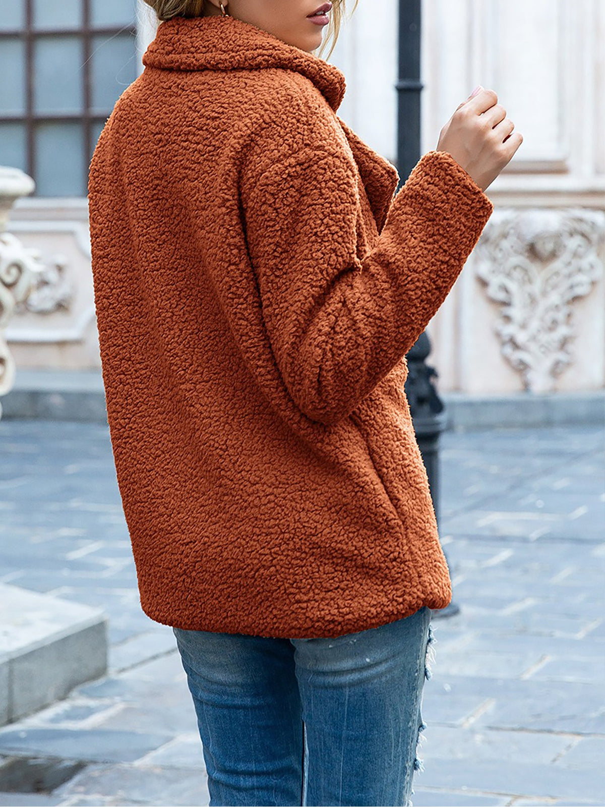 Notched Lapel Double Breasted Fleece Jacket